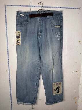 Davoucci Vintage Baggy Breakdancer Patch Denim Jeans 42x33